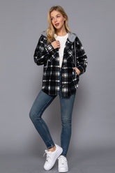 Plaid Print Hoodie Fleece Jacket Simmer & Fay